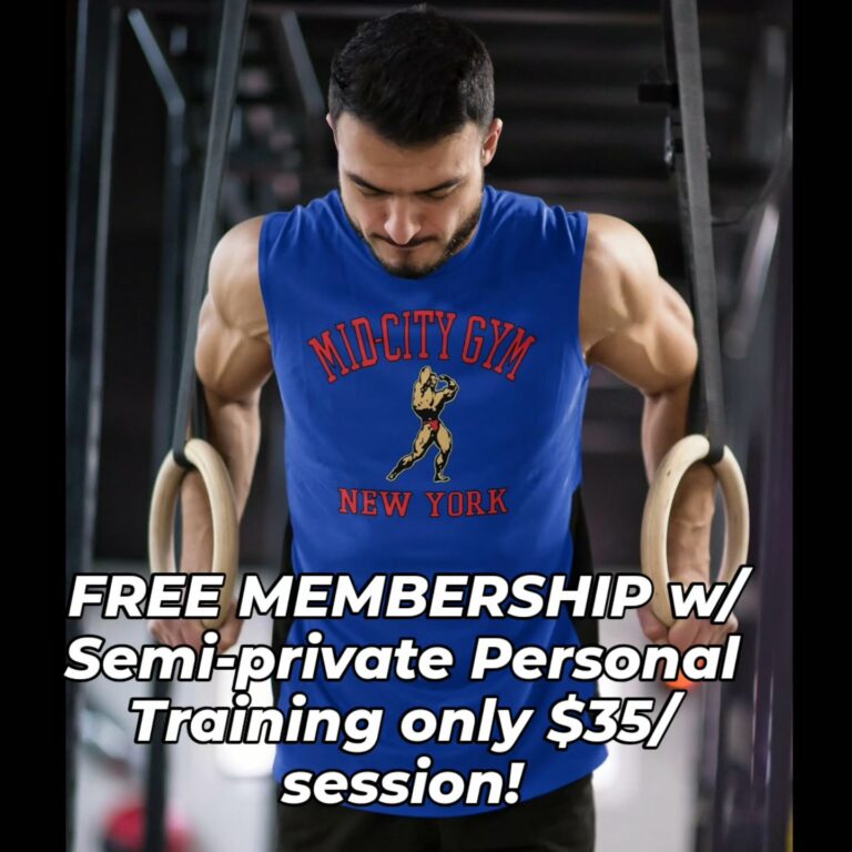 Semi-private Personal Training only $35/session!
. Convient half-hour sessions
. Easy and affordable weekly billing
. Qualify for FREE membership!
DM for more info or ask a staff member!
.
.
#nycpersonaltraining #weightlossprogram #midcitygym
