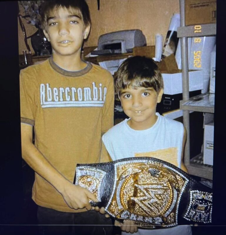 My two sons with John Cena's actual "Spinner WWE Championship Belt" at Mid City Gym 49th Street around 2005 during a VH1 promo for Wrestlemania with Hulk Hogan!
.
.
#WWE #WWF #hulkhogan #johncena #midcitygym